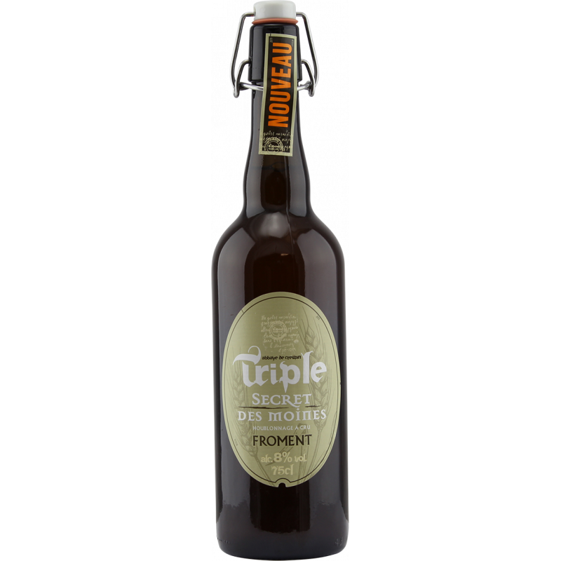 Photographie d'une bouteille de bière Triple Secret des Moines Froment 75cl