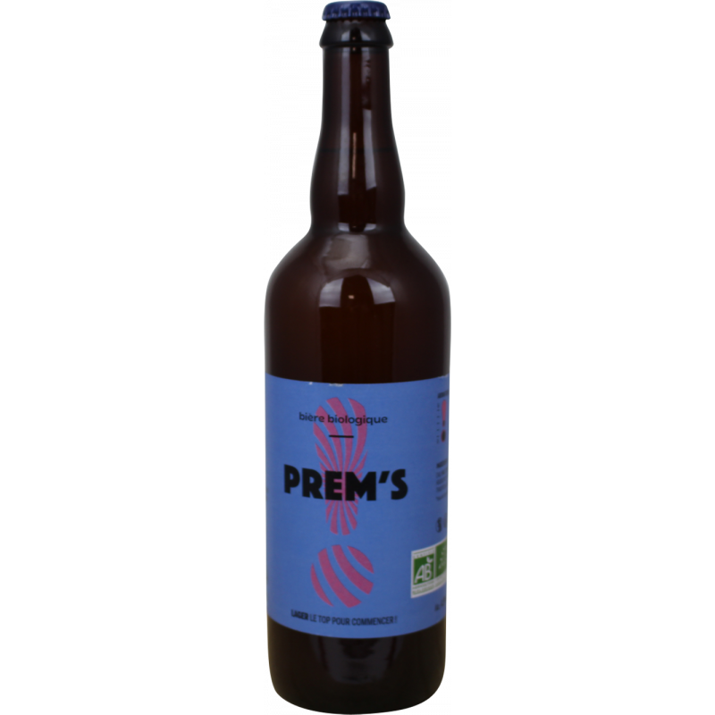 Photographie d'une bouteille de bière Prem's Lager BIO 75cl