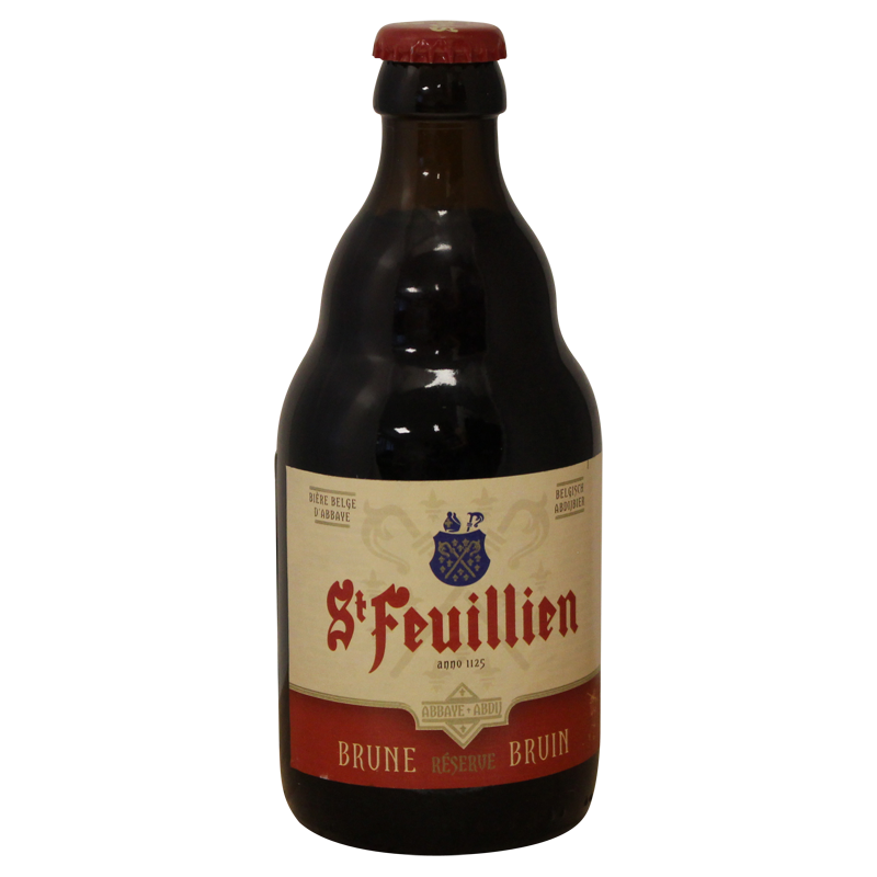 Photographie d'une bouteille de bière St Feuillien Brune 33cl