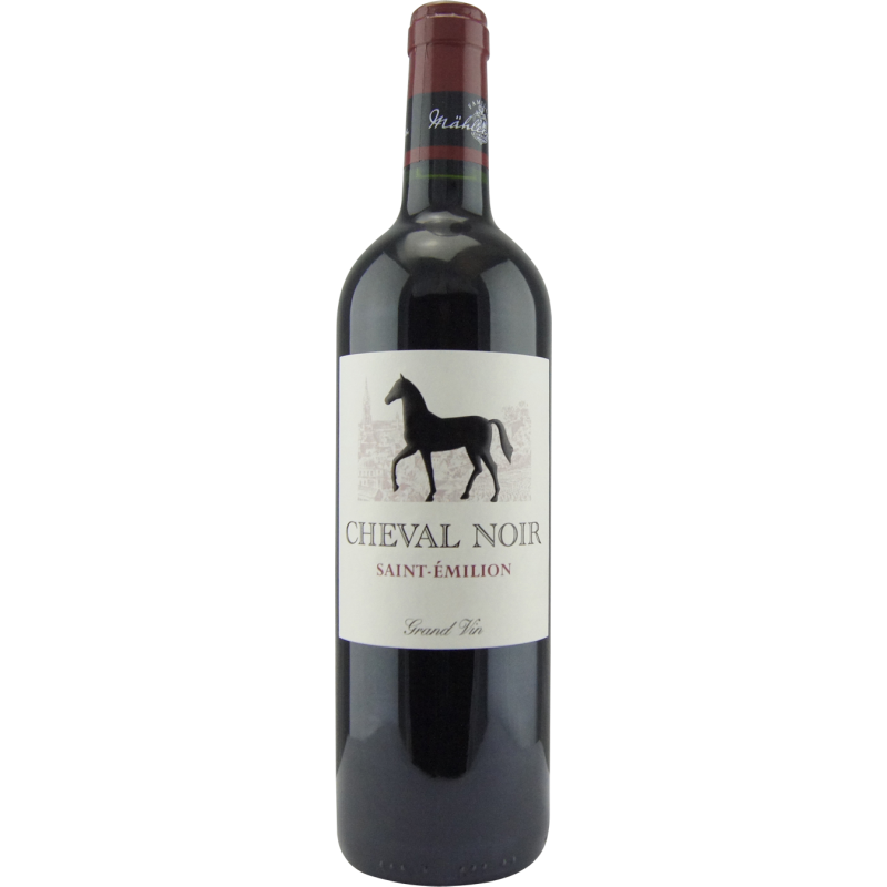 Photographie d'une bouteille de vin rouge CHEVAL NOIR