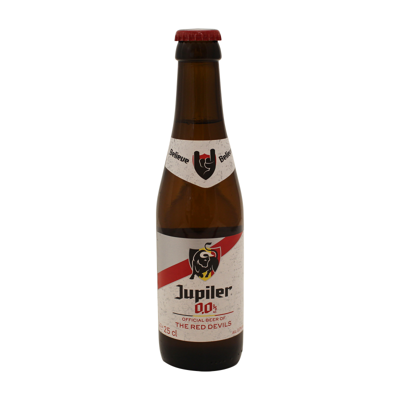 Photographie d'une bouteille de bière Jupiler 0.0 25cl