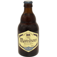 Photographie d'une bouteille de bière Maredsous Triple Ambrée 33cl