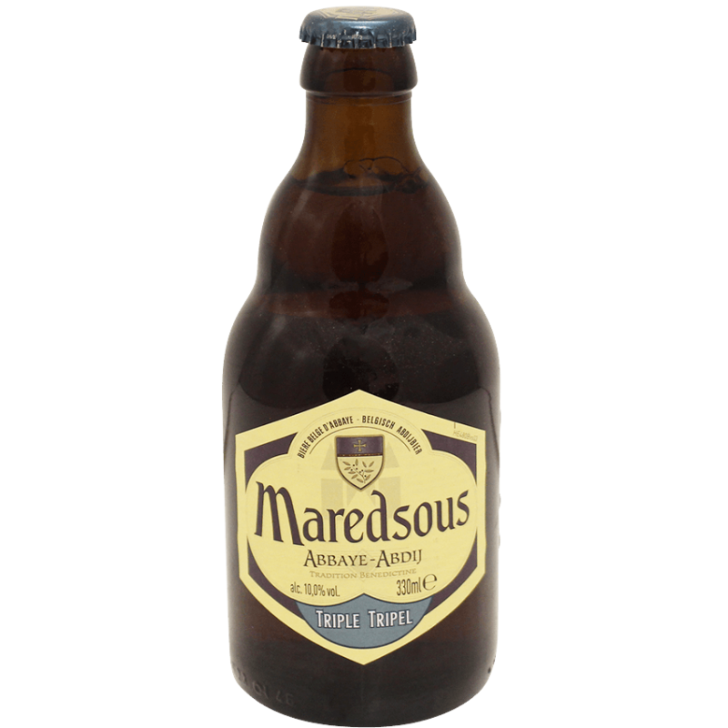 Photographie d'une bouteille de bière Maredsous Triple Ambrée 33cl