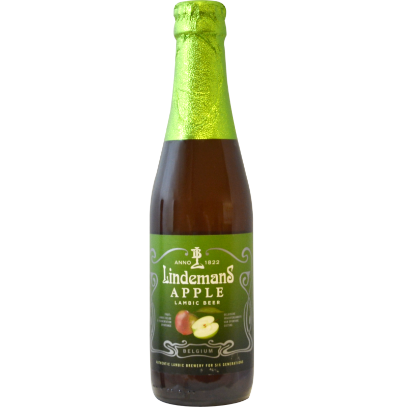 Photographie d'une bouteille de bière Lindemans Apple 25 cl