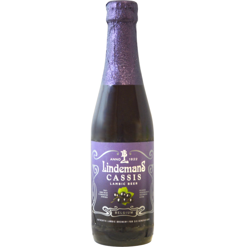 Photographie d'une bouteille de bière Lindemans Cassis 25 cl