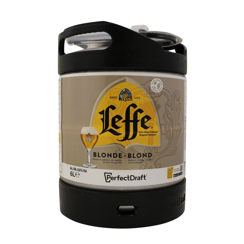 Photographie d'un fût de bière Leffe Blonde Fût 6L