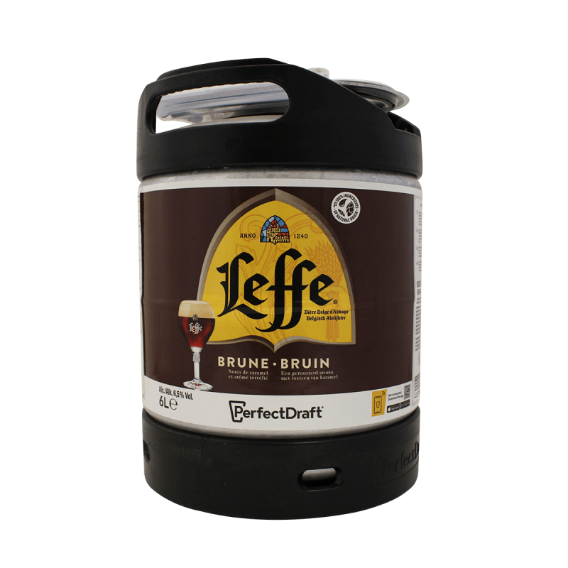 Photographie d'un fût de bière Leffe Brune Fût 6L