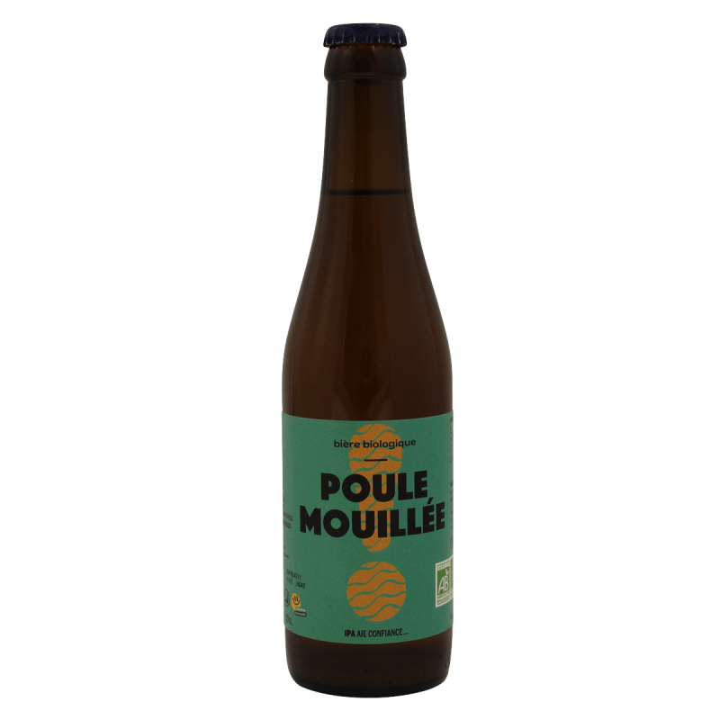 Photographie d'une bouteille de bière Poule Mouillée IPA 33cl