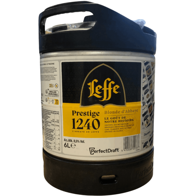 Photographie d'un fût de bière leffe prestige 1240 fut 6 l 8.5°