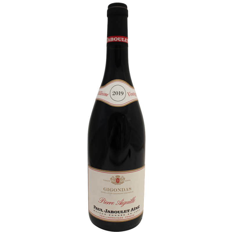 Photographie d'une bouteille de vin rouge gigondas pierre aiguille jaboulet aoc rouge 2022 75 cl