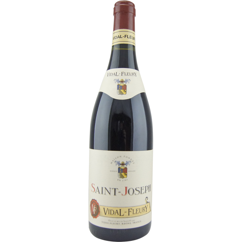 Photographie d'une bouteille de vin rouge saint joseph vidal fleury